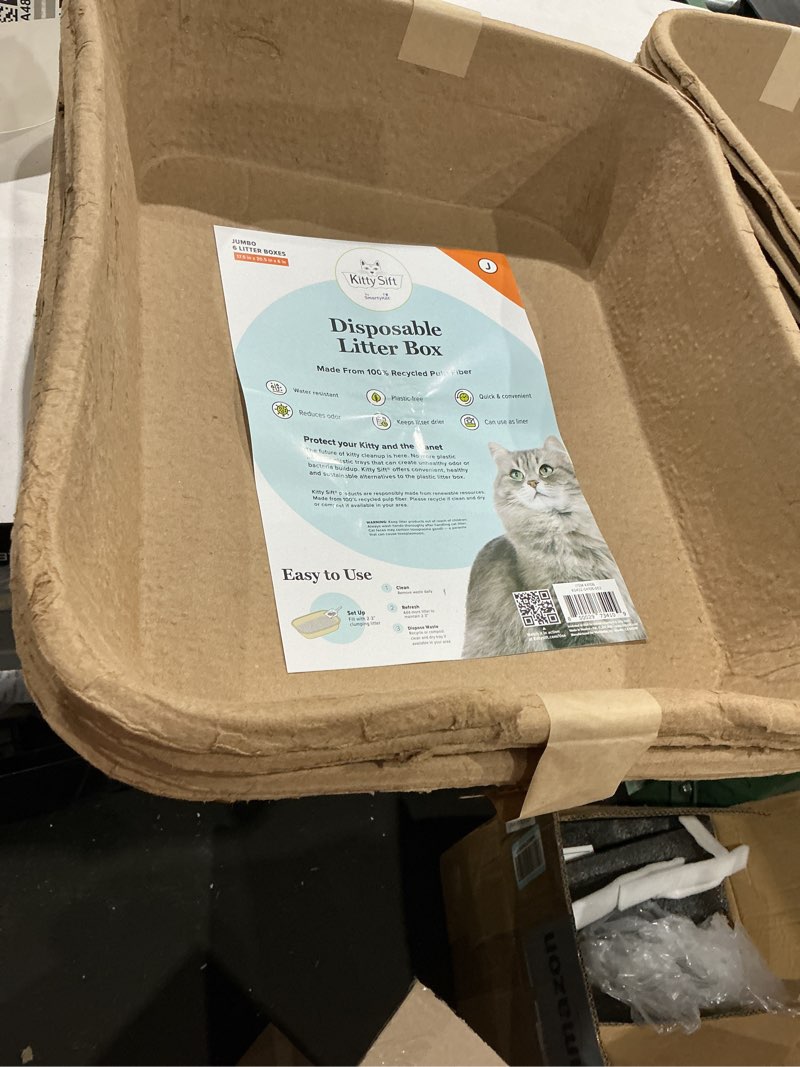 Condition photo showing New/Like New for kitty sift (6-pack) disposable cat litter box, sustainable, clean - jumbo, 6-pack