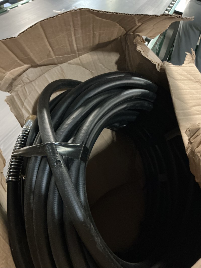 Condition photo showing As Is for wiseflow garden hose 150ft x 5/8", heavy duty rubber hose, water hose with five layered braiding, male female fittings, 1000psi burst, 300psi working (black) 150ft 5/8 black