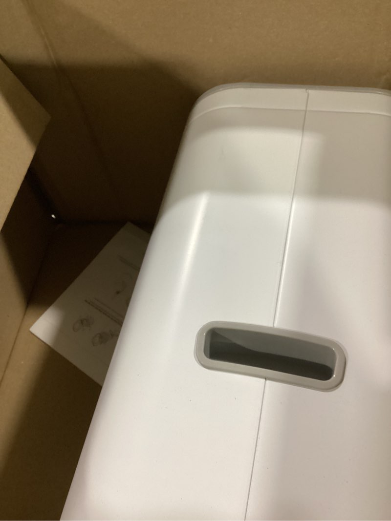 Condition photo showing As Is for litter genie platinum pail made of durable stainless steel includes 1 easy roll refill white
