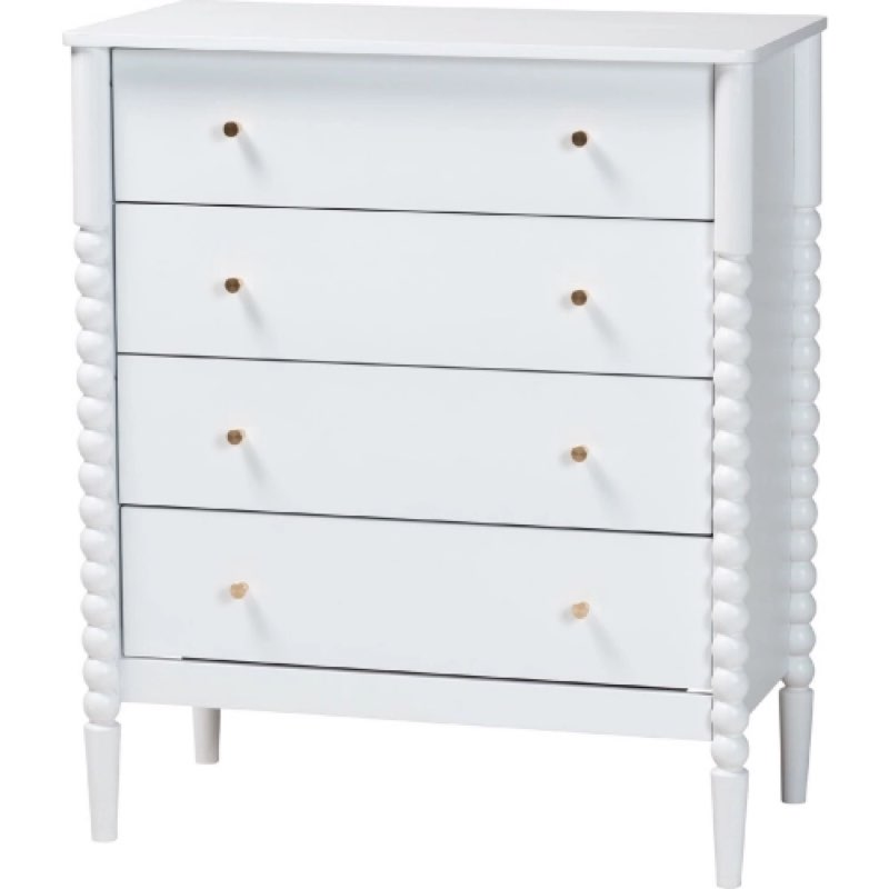 ((Incomplete box 1 of 2)) Lucera Mid-Century Bobbin Wood 4-Drawer Chest Color: White