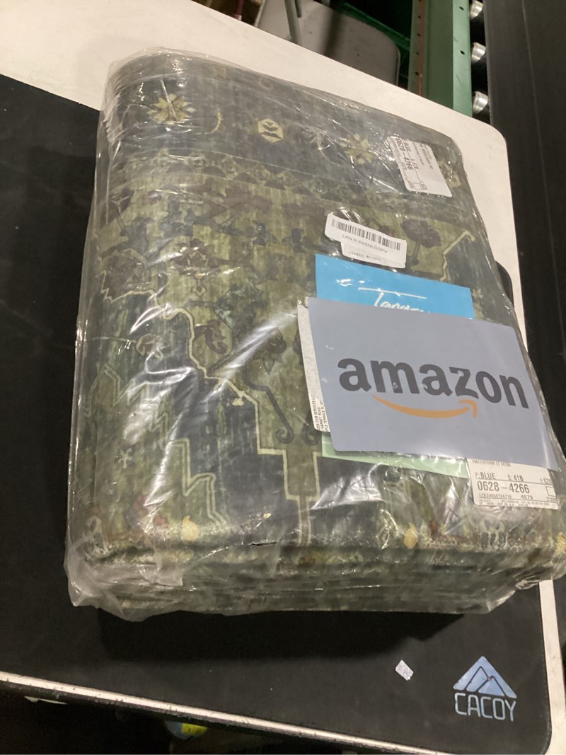 Condition photo showing New/Like New for tangsoo oriental 2.6x14 runner rug for hallways non slip, washable runner rug, soft low pile long rug runners, boho print distressed carpet runners for kitchen bedroom entryway living room green 2'6" x 14' (runner) dark blue/green