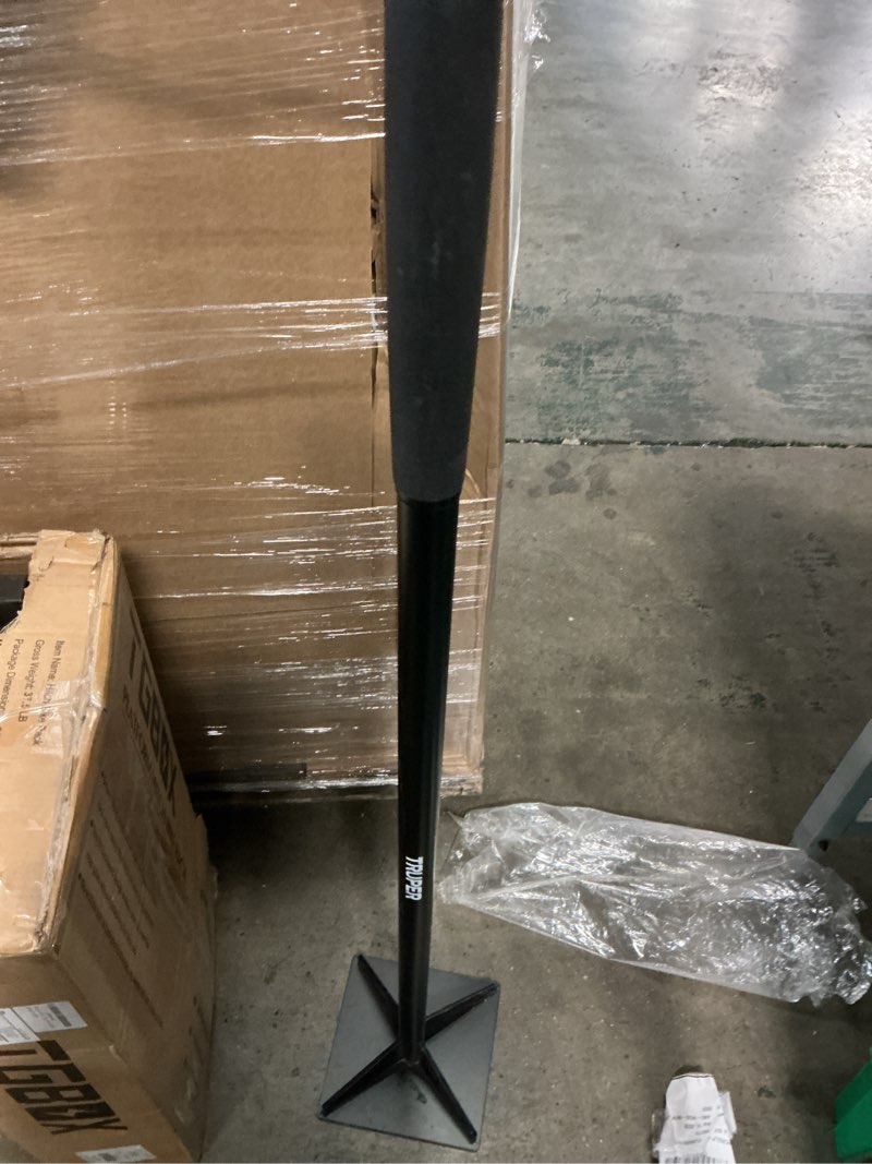 Condition photo showing As Is for truper 8x8-inch cast steel hand tamper, 48-inch heavy-duty structural all-steel handle with cushion grip, manual dirt and asphalt ground compactor (model 17472 / pis-8)