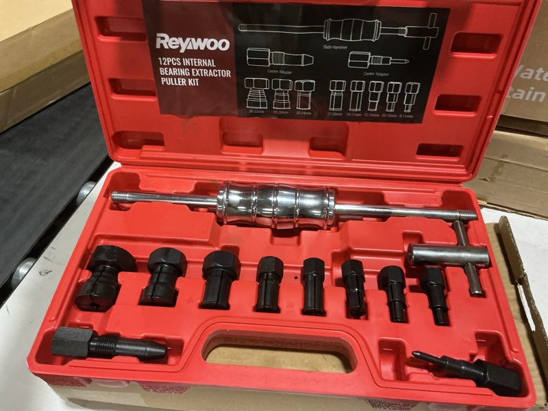 Condition photo showing Good Condition for blind hole collet bearing puller set, slide hammer bearing puller set with expandable collets 8-32mm, 12pcs pilot bearing removal tool internal bearing extractor puller kit