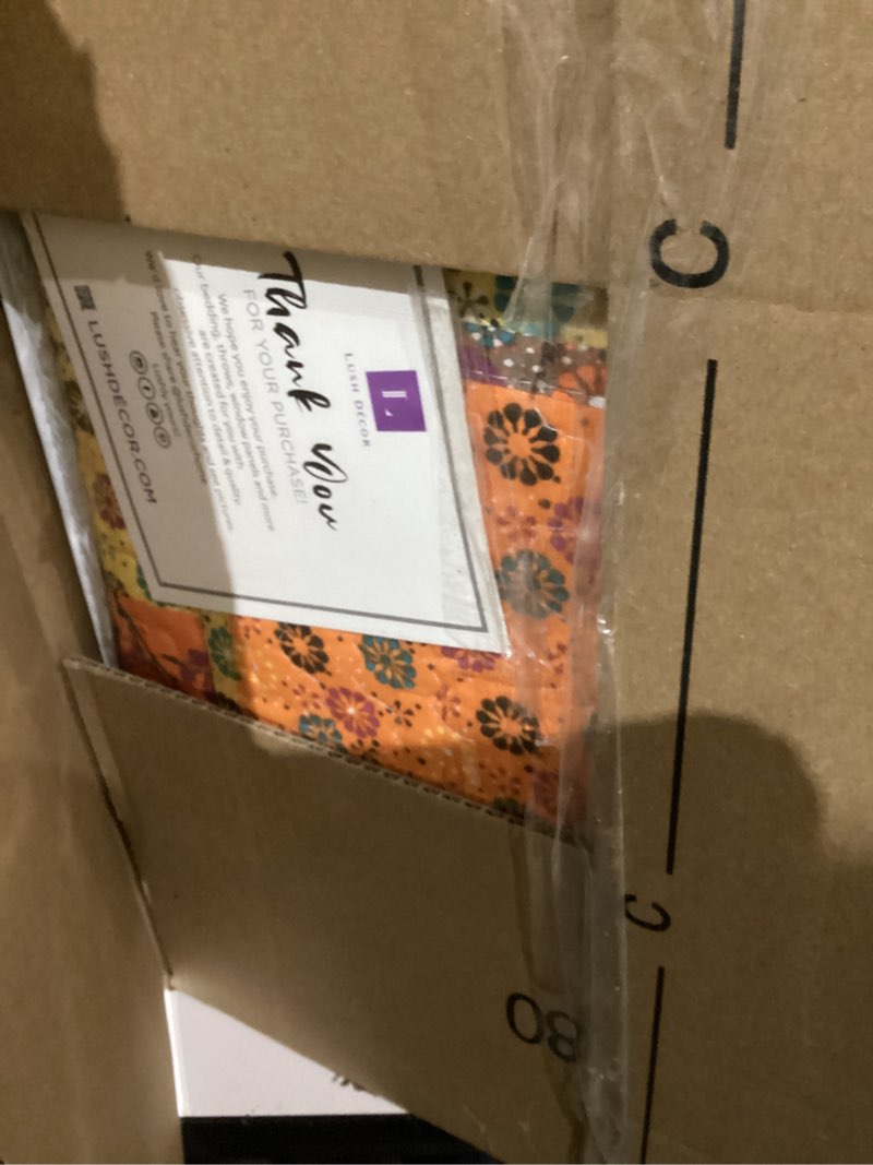 Condition photo showing Good Condition for Lush Decor Royal Empire Reversible Cotton Quilt Set, 3 Piece Set King, Tangerine - Striped Bedding Set - Floral Quilt King Size - Orange Bedding - Boho Decor Tangerine King Quilt