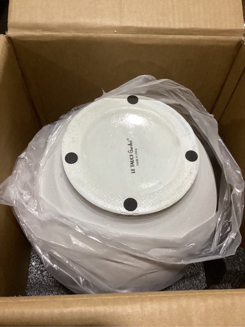 Condition photo showing As Is for White Ceramic Vase - Large 12.5 Inch Round Floor Vase for Centerpieces, Farmhouse Rustic Minimalist Home Decor (Sandstone White) Sandstone White 12.5 inch