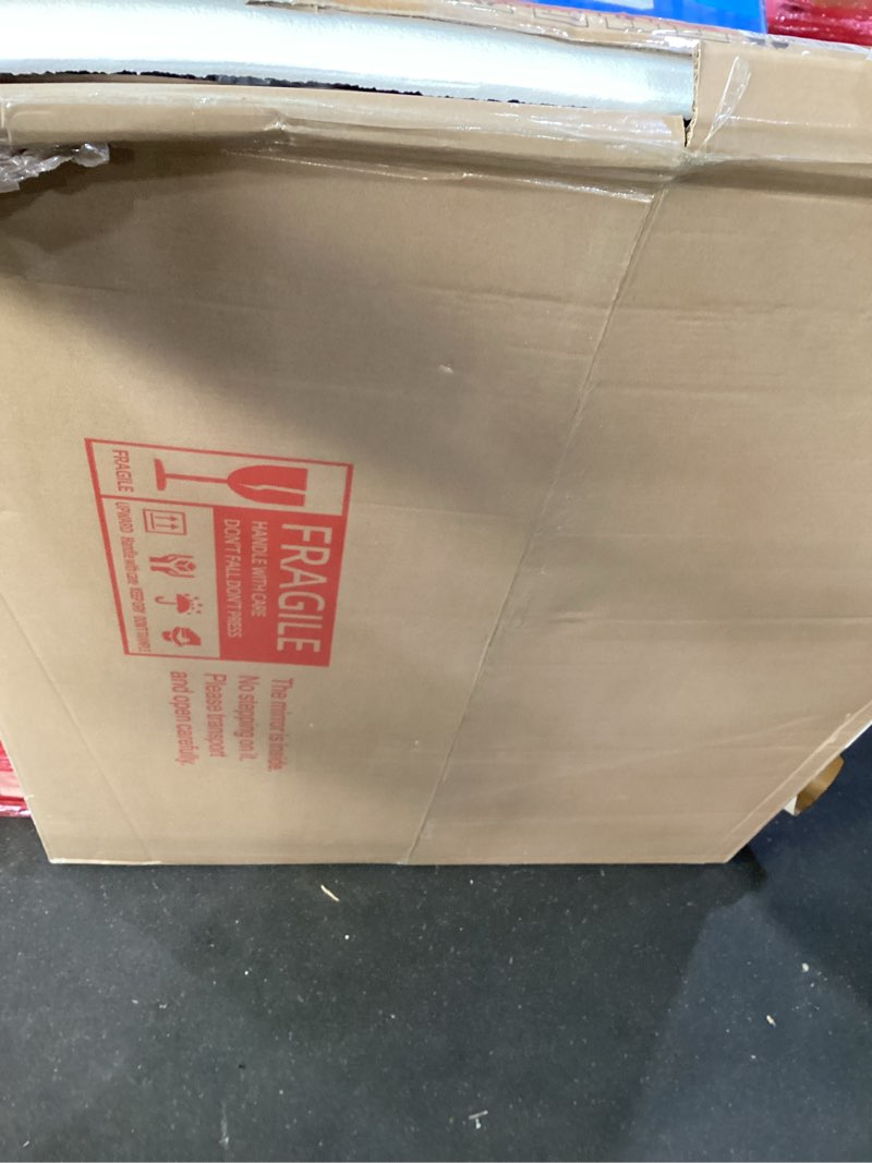 Condition photo showing As Is for 44x36 Inch Black Matte Framed Mirror for Bathroom, Rounded Rectangle Mirror, Bathroom Vanity Mirror for Wall, Anti-Rust, Shatterproof (Horizontal/Vertical) Black 44"L x 36"W