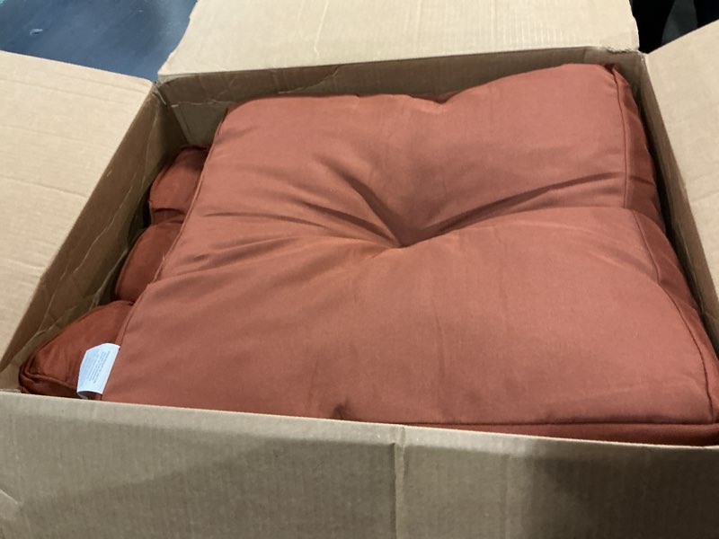 Condition photo showing Good Condition for ipynbap rocking chair cushion, waterproof and fade-resistant patio chair cushions, tufted chair pads for rocker furniture, 17x17 inch, indoor/outdoor seat cushions with ties, spice spice 17"x17"/21"x17"