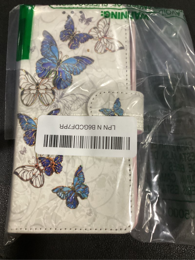 Condition photo showing Good Condition for ueebai wallet case for iphone 15 pro, pu leather phone case kickstand rfid blocking flip case card slots wrist strap relief engraved pattern magnetic closure flower folio case, bluebutterfly blue butterfly iphone 15 pro 6.1 inch
