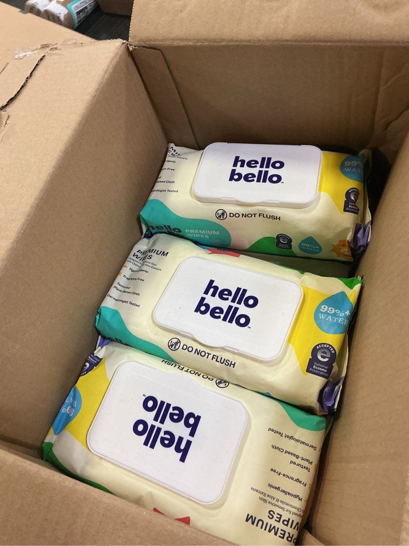 Condition photo showing Good Condition for ( incomple )Hello Bello Extra Gentle Unscented Baby Wipes, Plant Based, Made with 99% Water and Aloe for Babies and Kids, 720 Count 60 Count (Pack of 12) Fragrance Free - Old version