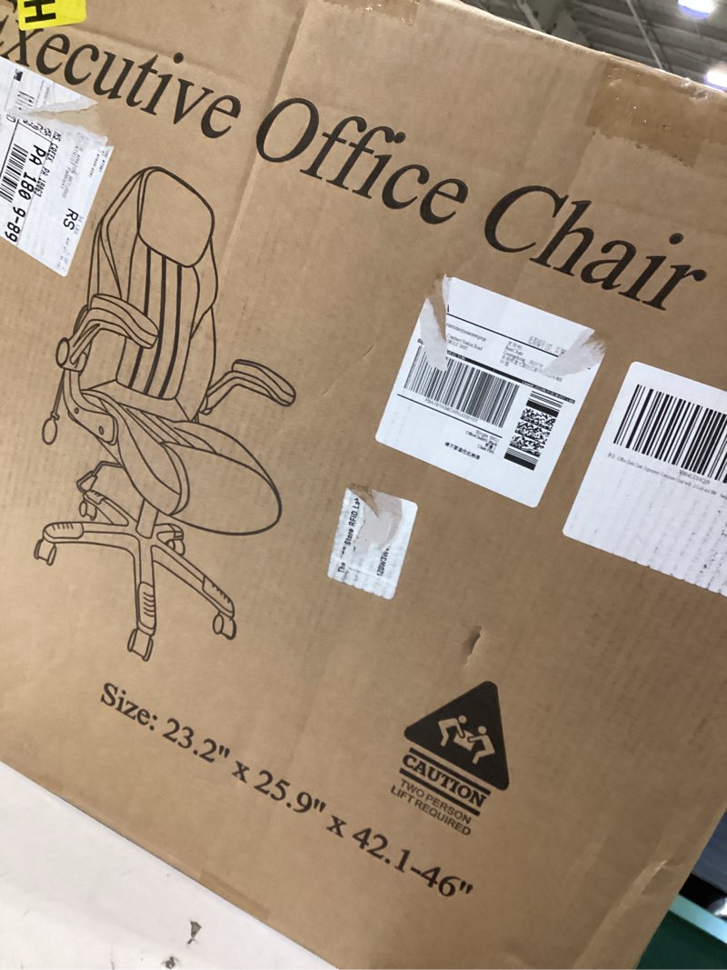 Condition photo showing Good Condition for Office Desk Chair, Ergonomic Computer Chair with Padded Flip-Up Arms and Adjustable Lumbar Support, PU Leather Executive Chair with Tilt Lock and 360° Swivel Rolling Wheels for Work, Study Black