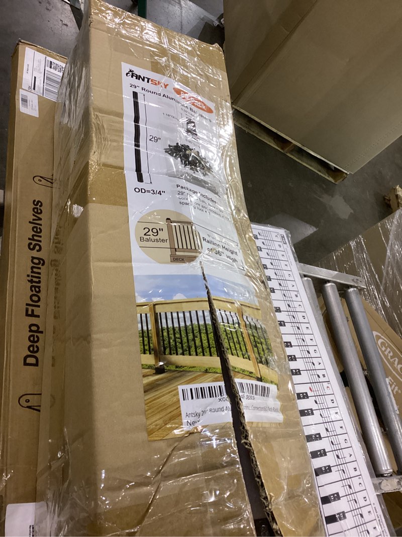 Condition photo showing As Is for 29" Round Aluminum Balusters for Deck Railing, Hollow Deck Spindles with Screws for Railing Fencing, Metal Deck Balusters with Connectors(60 Pack Black) 60 29"-Round