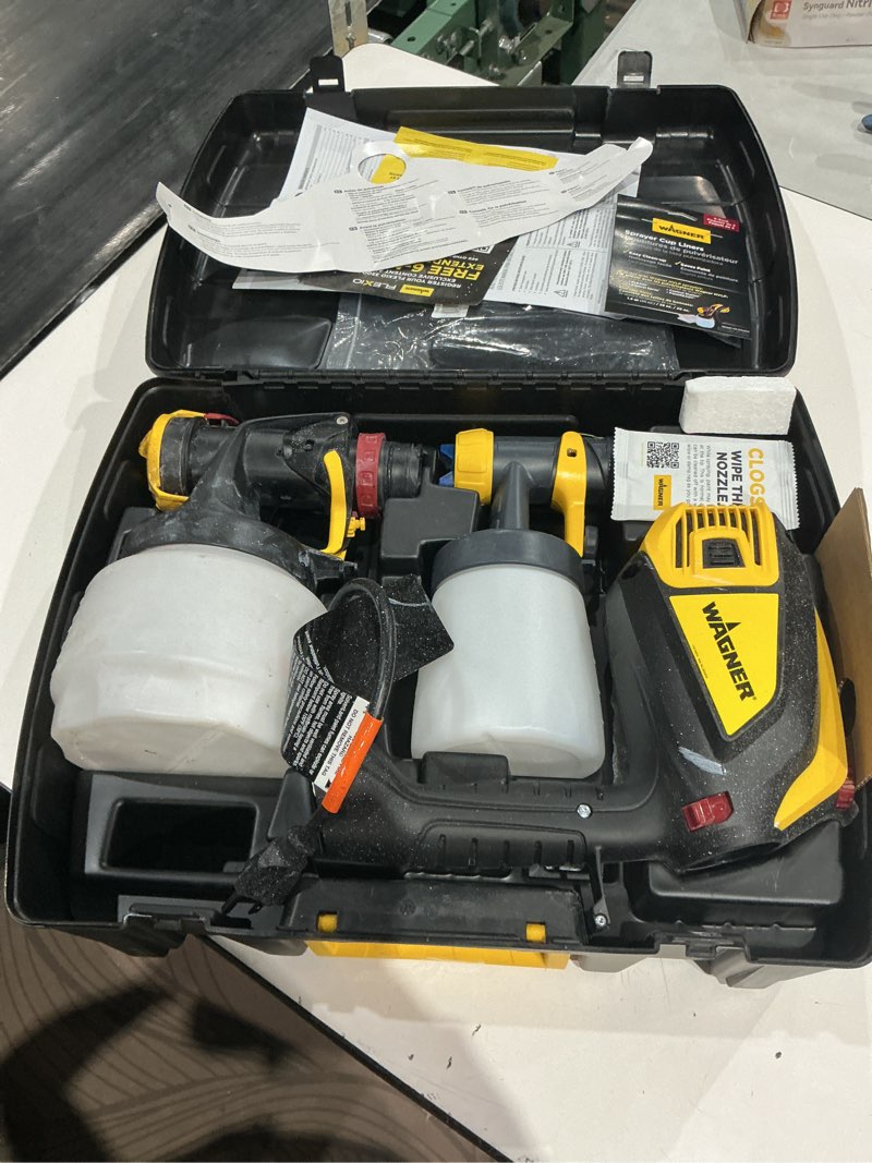 Condition photo showing As Is for wagner spraytech 02419307 flexio 595 handheld hvlp paint sprayer, sprays most unthinned latex, includes two nozzles - ispray & detail finish nozzle, complete adjustability, lightweight design