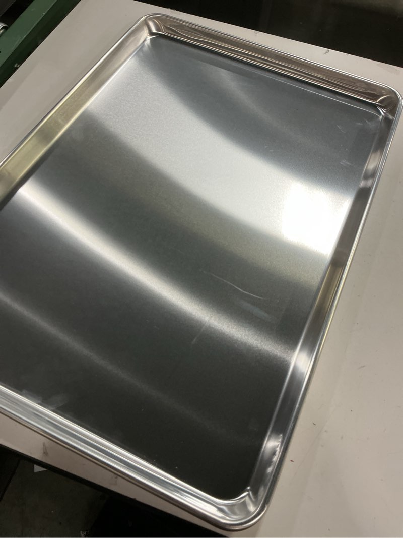 Condition photo showing Good Condition for last confection 18\" x 26\" commercial grade baking sheet pans, aluminum full-size rimmed cookie sheet trays