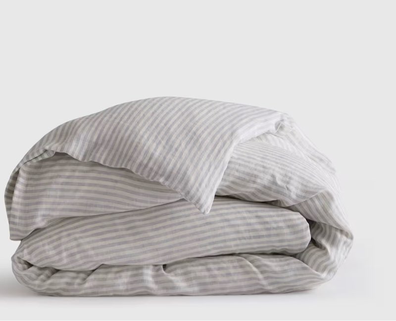 quince european linen stripe duvet cover queen  white stripe