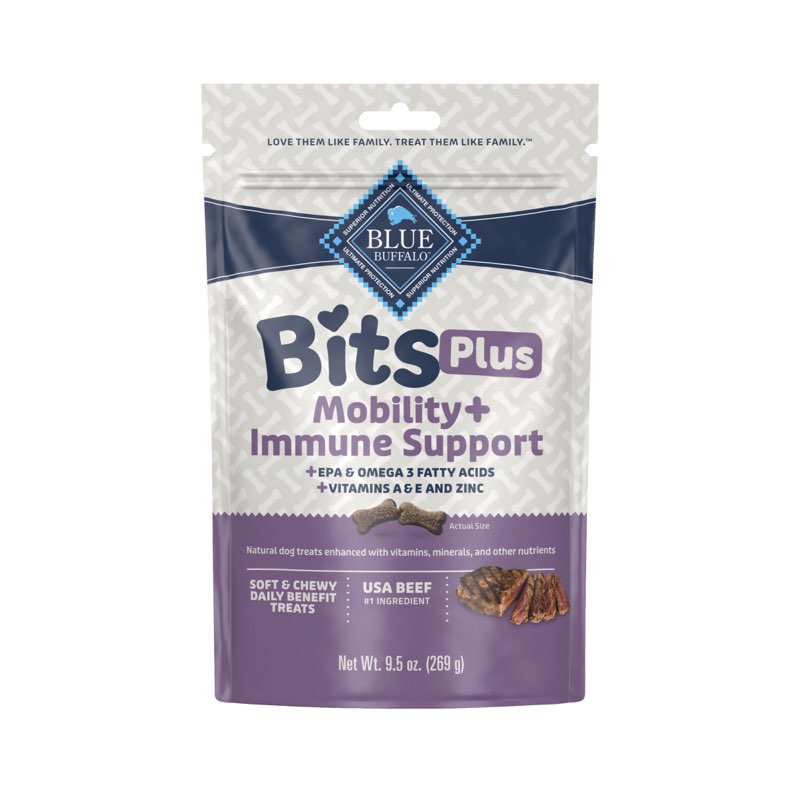 (BB 2026 APR 23) (Case of 6) Blue Buffalo Functional Bits Mobility and Immunity Beef Flavor Chewy Dog Treats - 9.5oz