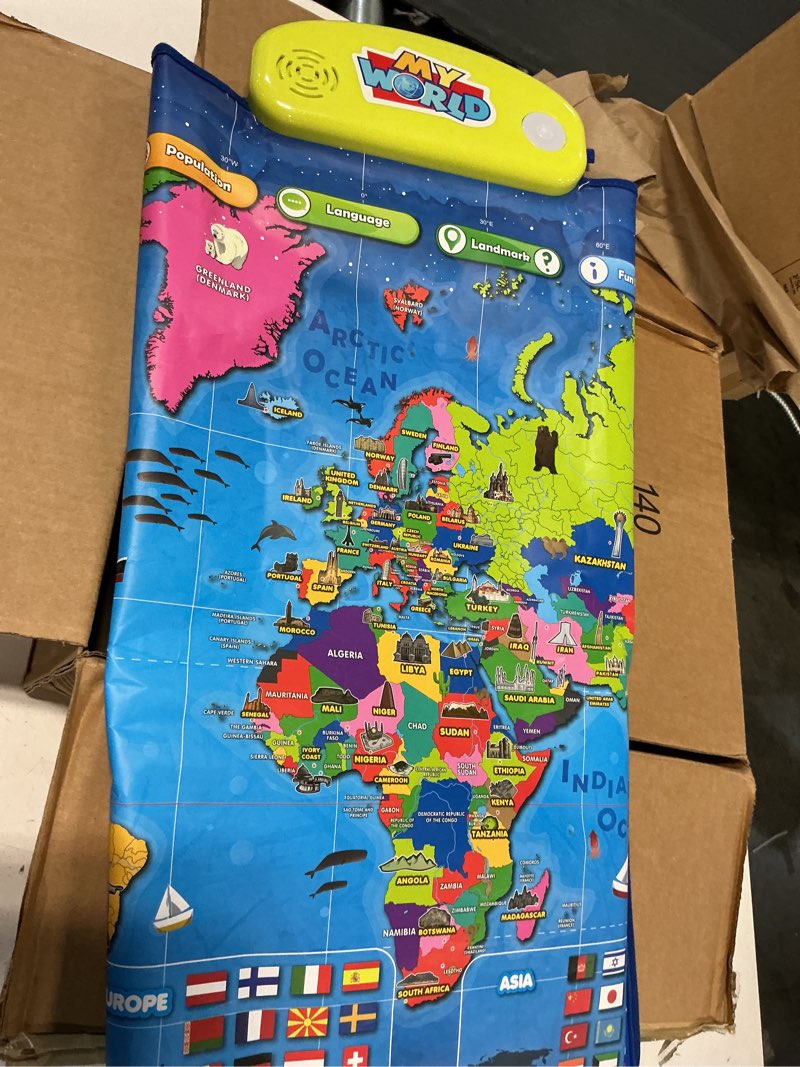 Condition photo showing As Is for best learning i-poster my world - interactive talking world map for kids | electronic geography toy, quiz games for homeschool and classroom, christmas birthday gift for boys and girls, ages 5 to 12