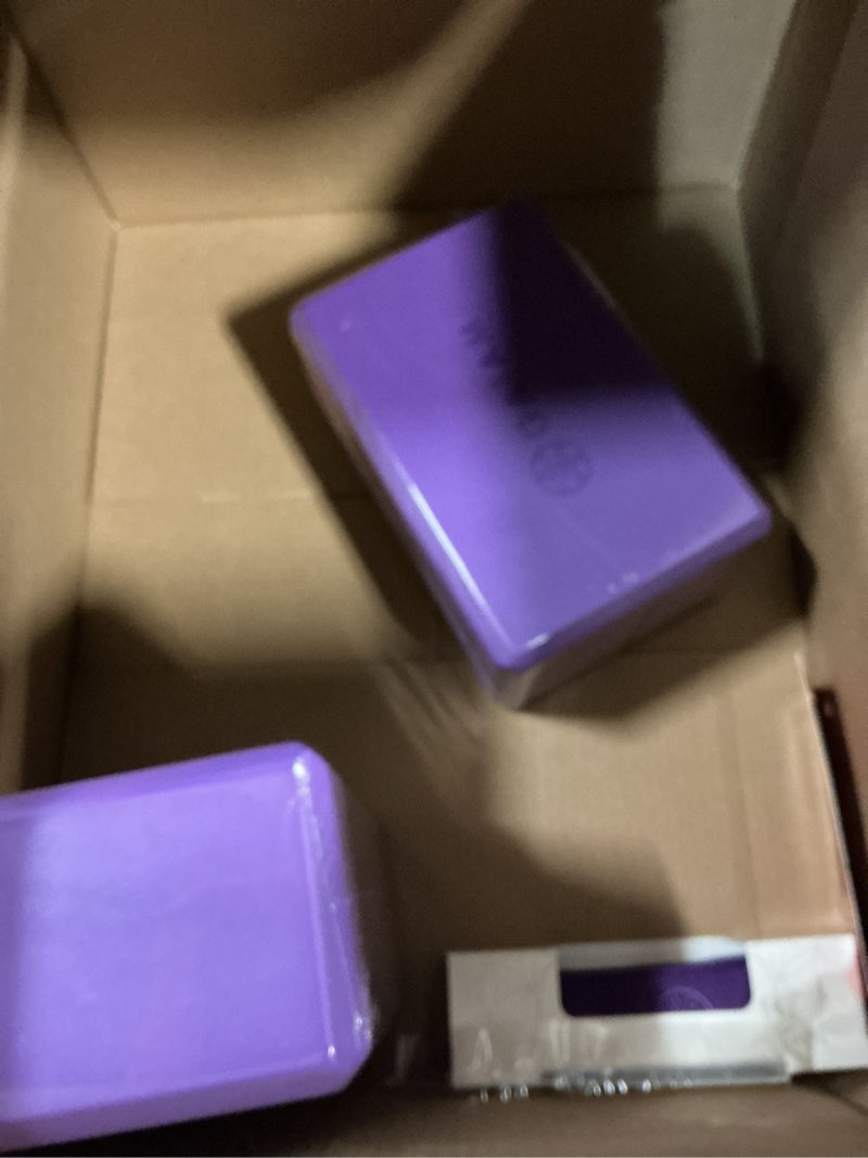 Condition photo showing Good Condition for Gaiam Yoga Block - Supportive Latex-Free Eva Foam - Soft Non-Slip Surface with Beveled Edges for Yoga, Pilates, Meditation - Yoga Accessories for Stability, Balance, Deepen Stretches 2pk Block/Strap Combo 2pk Combo Deep Purple