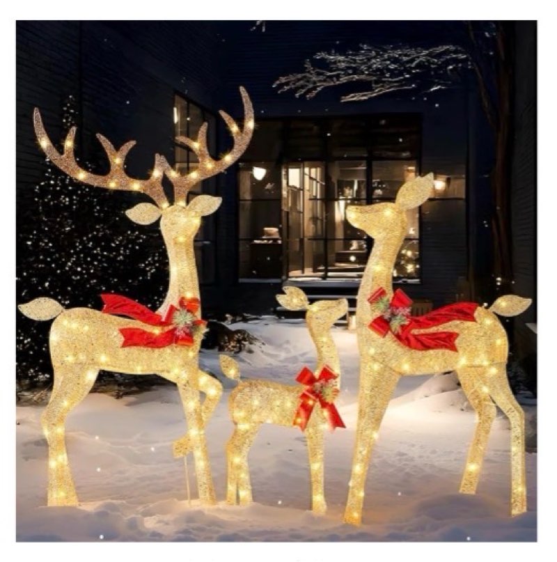 JOYIN 3 Pcs Lighted Christmas Deer Family Set, Outdoor Christmas Decorations for Yard, 3 4 5FT Warm 