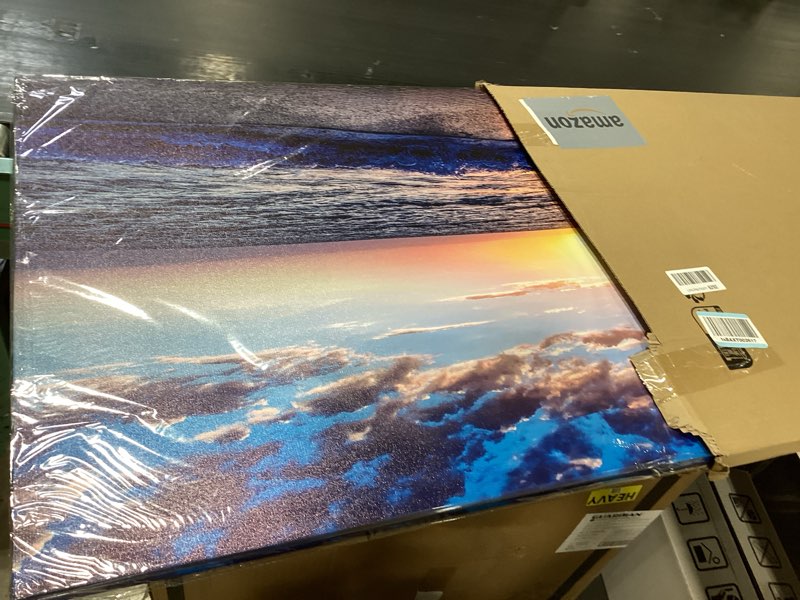 Condition photo showing New/Like New for hyidecorart wall art moon sea blue ocean landscape paintings bedroom canvas art print wall art for living room paintings for wall decor and home decor (24 x 48inch x 1pcs) 48"l x 24"w blue
