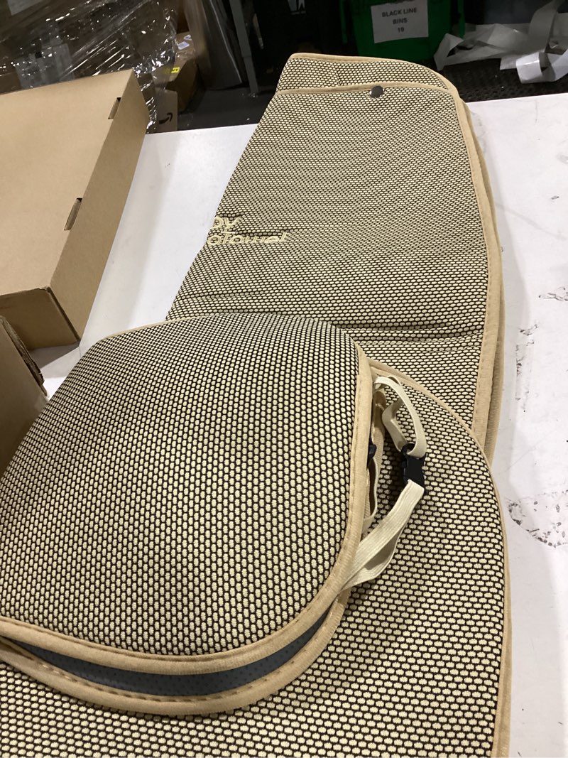 Condition photo showing As Is for sojoy isotowel car seat cover, microfiber seat protector with quick-dry non-slip base,car seat protector for all workouts, all-weather honeycomb cloth (tan)