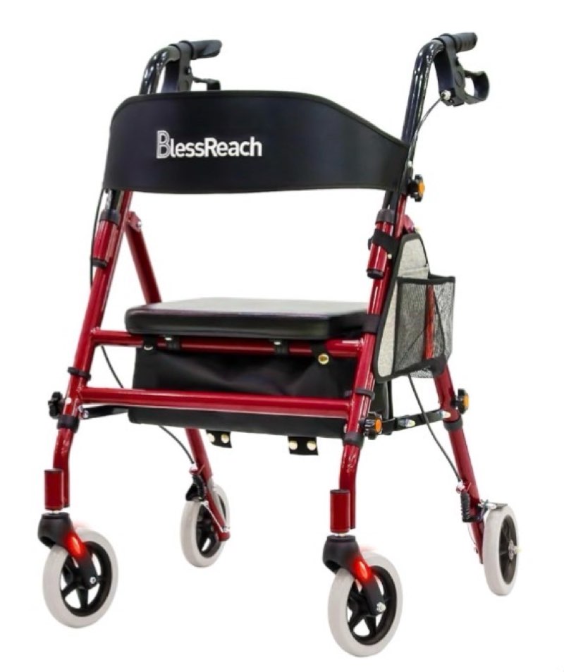 lightweight foldable rollator walkers with seat for seniors, 350 lb capacity, 5-position adjustable height, premium hybrid rolling walker - aluminum and carbon steel (blue)