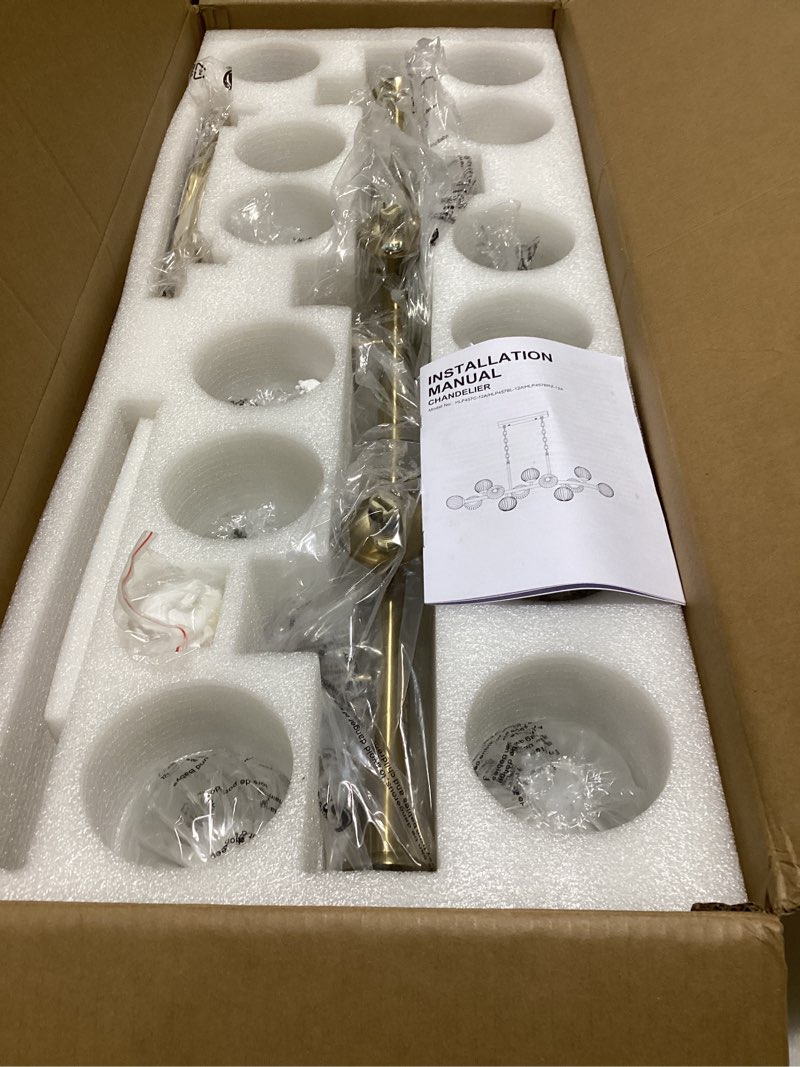 Condition photo showing Good Condition for 40 in. Modern 12-Light Gold Linear Chandelier for Kitchen, Living Room, and Dining Room (Bulbs Not Included) k