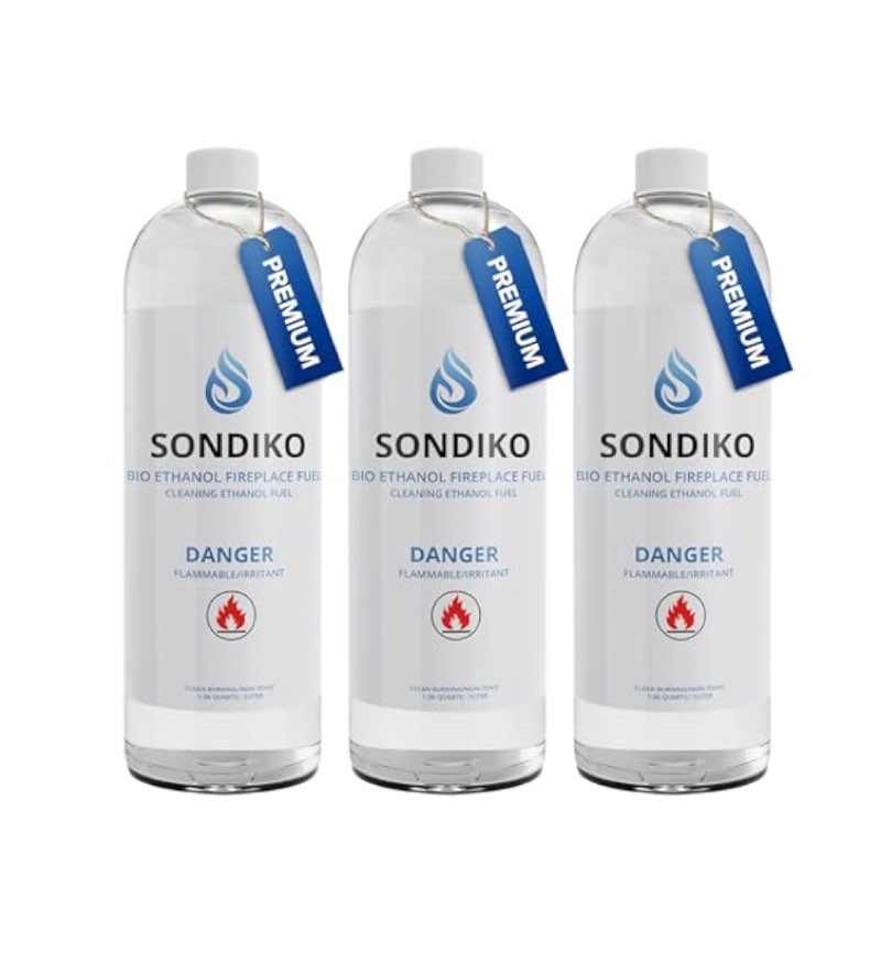 Sondiko Fireplace Fuel for Table Top Fire Pit, Clean Burning Sustainable Fuel, Premium Ethanol Smokeless for Fireplaces, Fire Pits, Stoves and Burners(3 Pack)