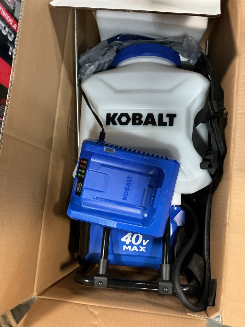 Condition photo showing Good Condition for kobalt 4-gallon 40-volt battery operated plastic backpack sprayer battery and charger included