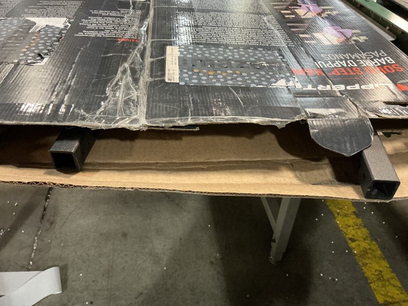 Condition photo showing As Is for lippert solid step entry assist handrail, accommodates door widths up to 36”, easy installation, locking pins for 5” adjustment, for 5th wheel rvs, travel trailers, motorhomes - 799640, black