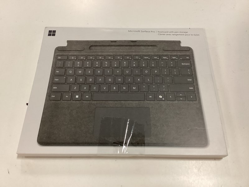 Condition photo showing New/Like New for microsoft surface pro keyboard for surface pro copilot+ (11th edition), pro 9 and 8 with pen storage, alcantara material, platinum direct platinum keyboard with pen storage