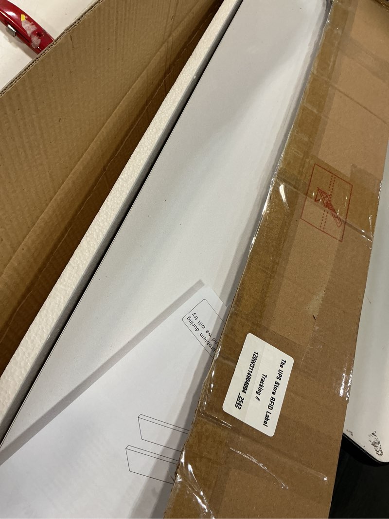 Condition photo showing Good Condition for BAMEOS Floating Shelves,31 in W White Wall Mounted Wooden Shelves with Invisible Brackets Set of 2, Hanging Wall Shelves Decoration for Bedroom, Bathroom, Living Room and Kitchen 31x7 White