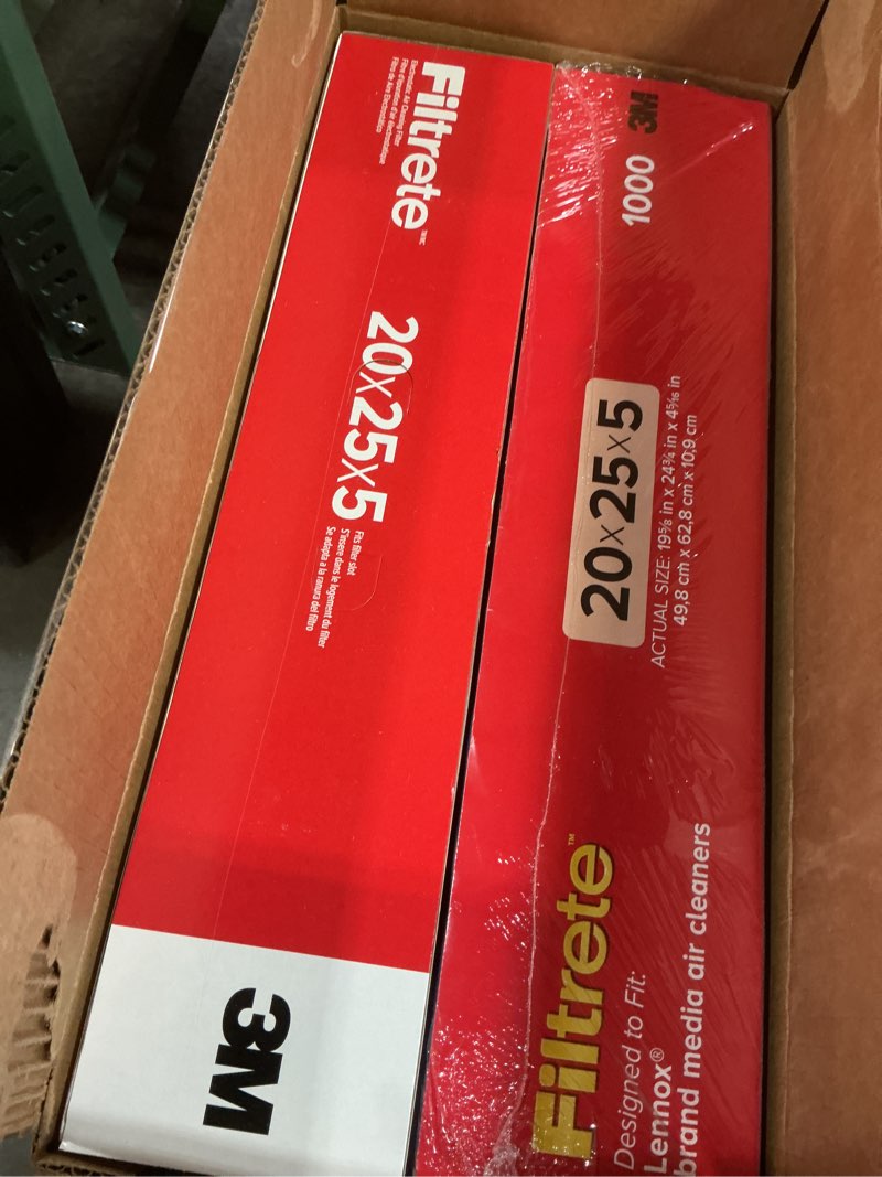 Condition photo showing New/Like New for Filtrete 20x25x5 AC Furnace Air Filter, MPR 1000, MERV 11, Fits Lennox Devices, Allergen Defense, Electrostatic Air Cleaning Filter, 2-Pack (actual size 19.63 x 24.75 x 4.31 in)