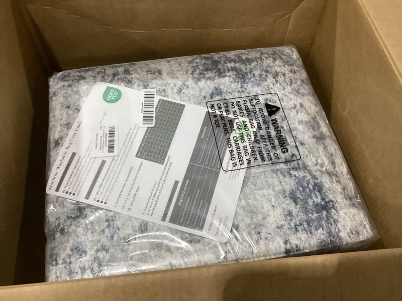 Condition photo showing New/Like New for 9x12 Area Rugs for Living Room Washable: Abstract Large Rug for Dining Room Bedroom Carpet Non Slip 9 by 12 Indoor Modern Nursery Home Office Blue Grey Blue/Grey 9' x 12' (Rectangular)