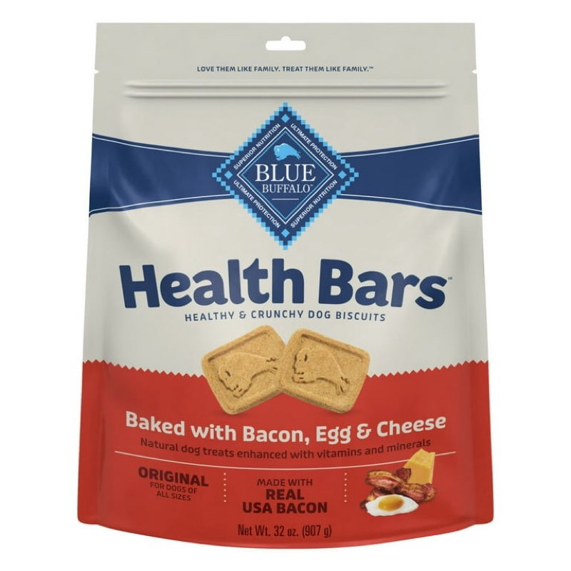 (BB 26 Apr 14) (Case of 4) Blue Buffalo Health Bars Crunchy Dog Biscuits, Bacon, Egg & Cheese, 32-oz Bag.