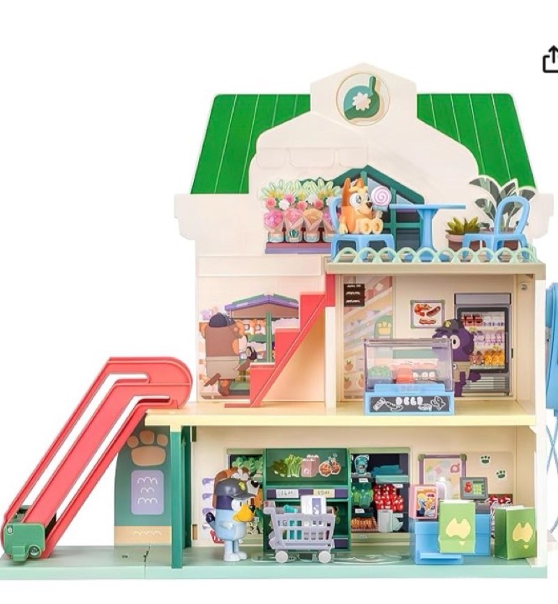 Bluey & Bingo Supermarket Playset with Escalator, Pretend Play Toys for Toddlers, Sounds & 15 Pieces, Grocery Store Playset