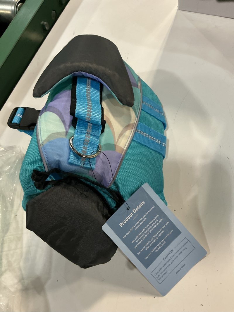 Condition photo showing Good Condition for cyeollo mermaid dog life jacket chin float support dog life vest, blue, xs | high buoyancy, reflective strips, rescue handle & leash ring, adjustable fit, lightweight comfort, for swimming & boating 3# blue mermaid x-small (chest girth: 13"-16")