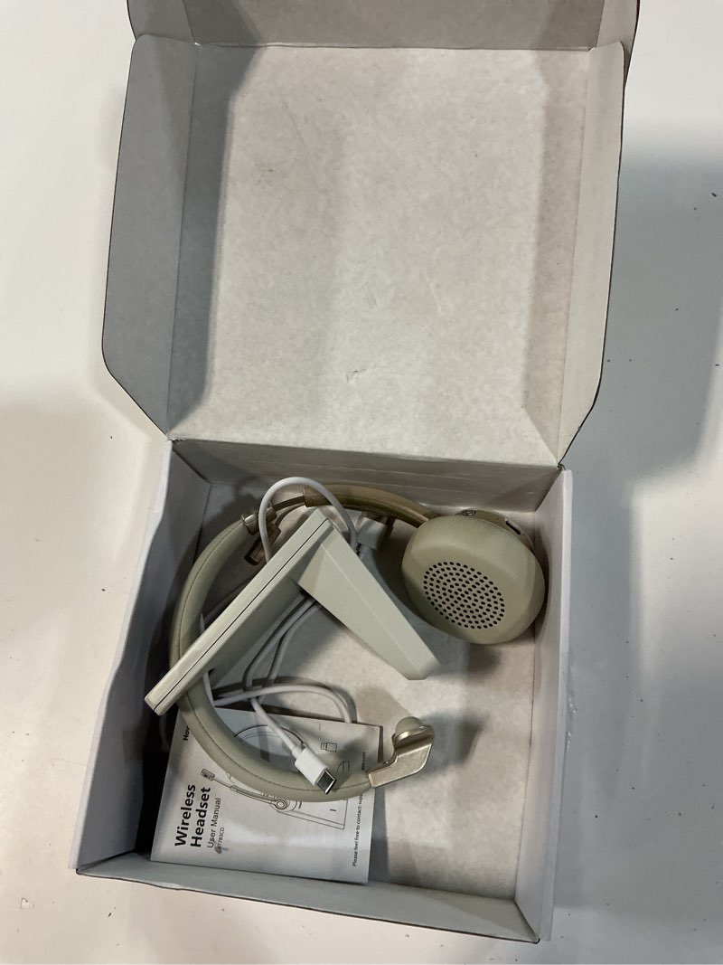 Condition photo showing As Is for bluetooth headset, wireless headphones with microphone noise canceling & usb dongle, v5.0 trucker bluetooth headset with mic mute & charge dock for pc/laptop/phone/meeting/callcenter/office gold wireless single ear