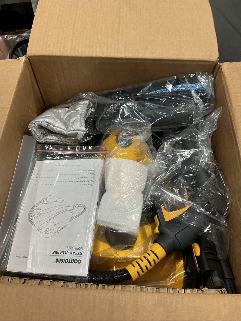Condition photo showing Good Condition for steam cleaner for home, multipurpose chemical-free pressurized steamer, 22 accessories & 50 fl oz large tank, deep cleaning for tile, grout, bathroom, kitchen, carpet & upholstery yellow