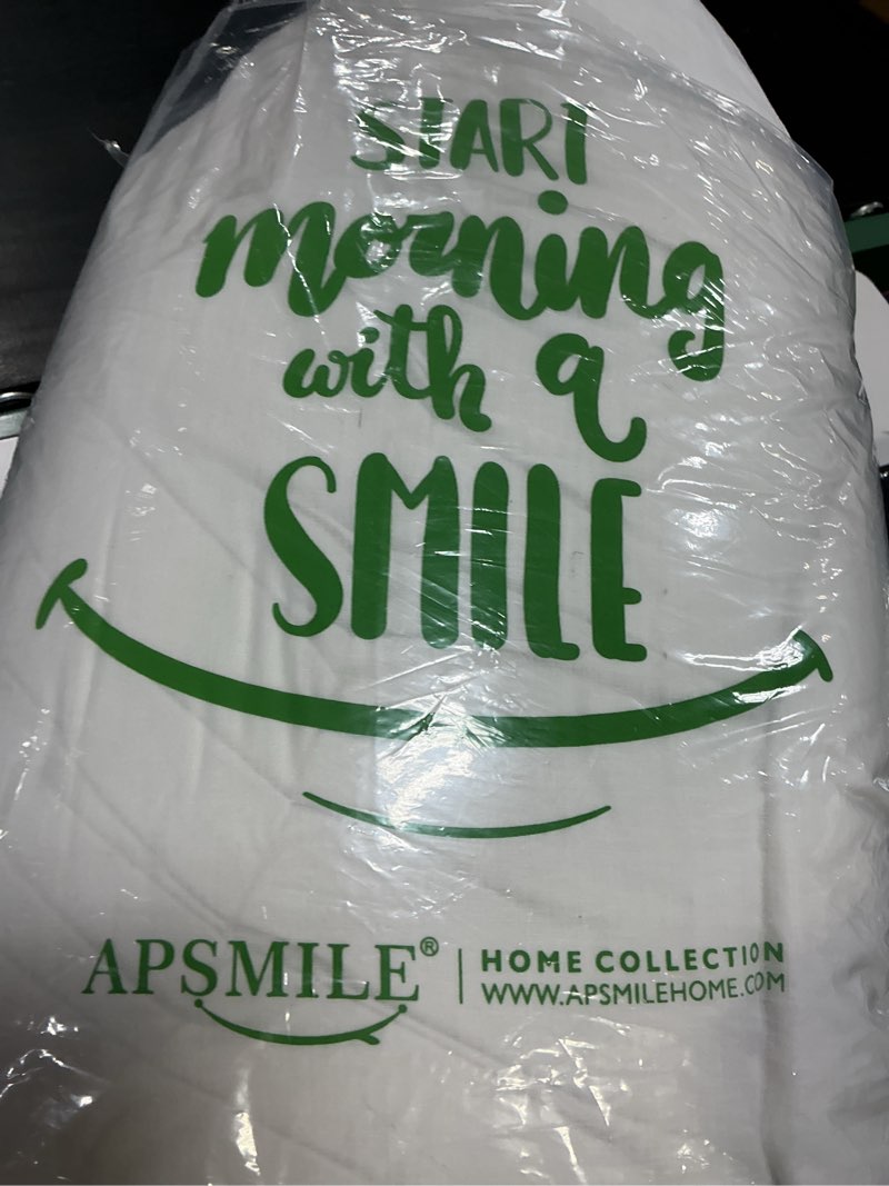 Condition photo showing As Is for feather down fiber comforter oversized king size, ultra soft 100% cotton duvet insert, luxurious hotel collection white bedding comforters, all season medium warmth 120 x 98 inch. oversized king 120"x98"