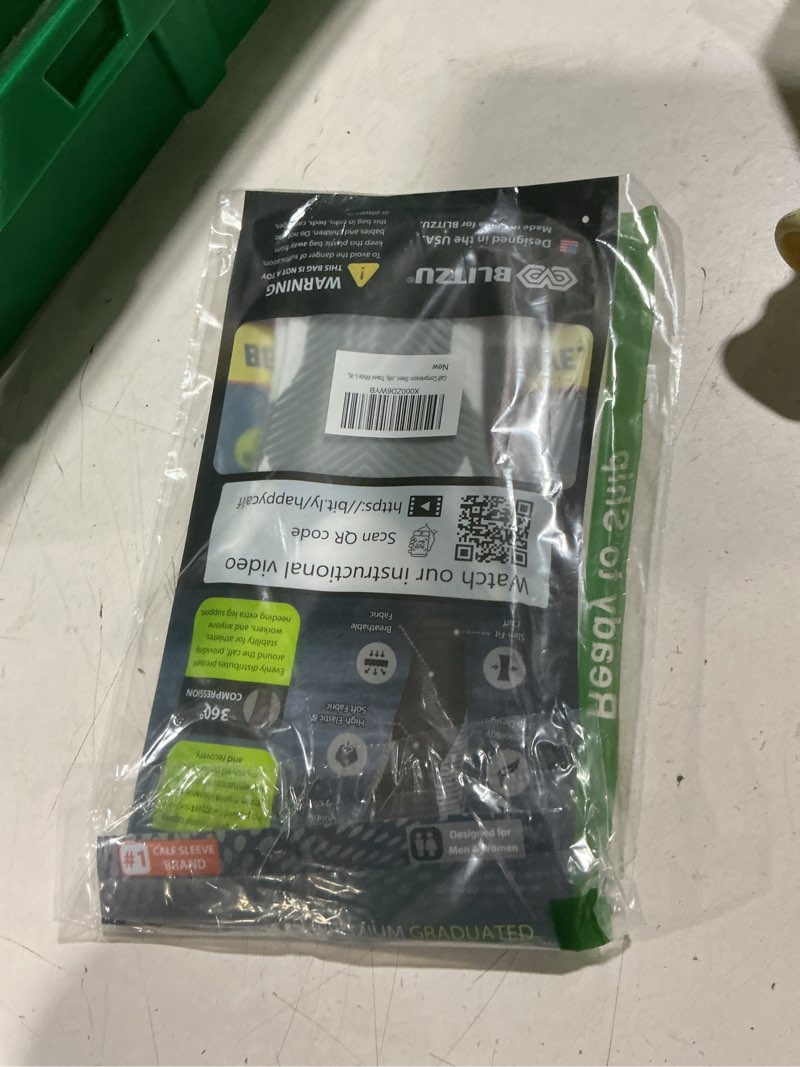 Condition photo showing New/Like New for calf compression sleeves - footless compression socks for women, men. treatment for lower legs, shin splint, varicose vein & pain relief. great support brace for running, maternity, travel white l-xl
