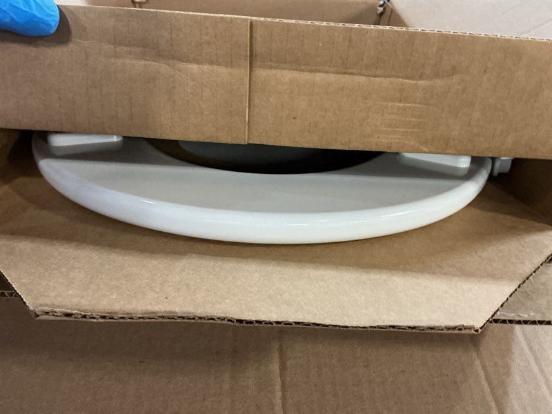 Condition photo showing As Is for bemis 1500ec 390 lift-off wood elongated toilet seat, cotton white (pack of 1) elongated basic