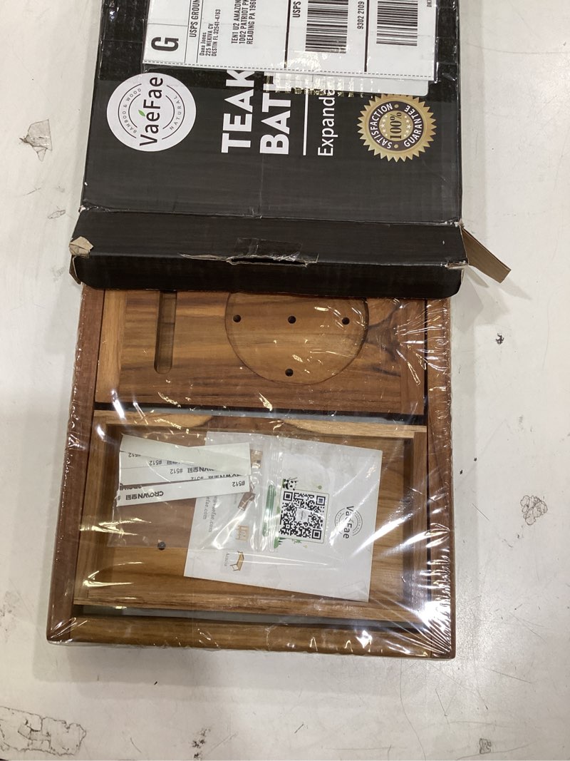 Condition photo showing Good Condition for vaefae premium teak bathtub tray, expandable wooden bath tray for tub, luxury bathtub & bathroom accessories, great house warming, anniversary & wedding and birthday gifts (free teak body brush)