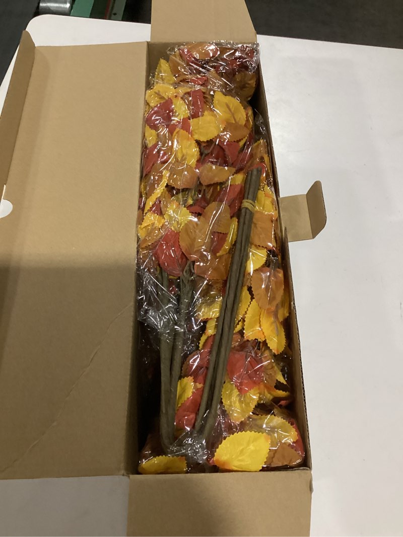 Condition photo showing Good Condition for 16pcs Artificial Fall Leaves Stems, 27" Fall Flowers Eucalyptus Leaves Branches Faux Fall Leaf Spray Fall Decorations for Home Floral Arrangement Autumn Table Centerpiece Burnt Orange 16Pcs