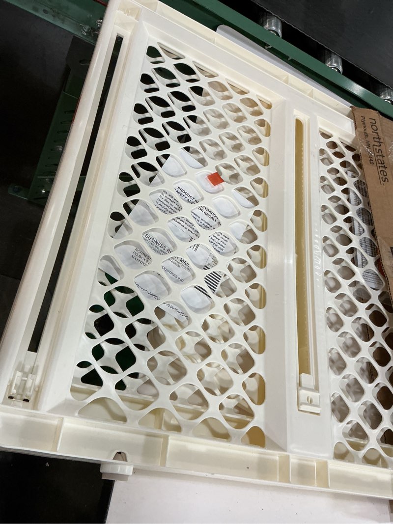 Condition photo showing Good Condition for toddleroo by north states 42” wide supergate ergo baby gate, made in usa: for doorways or stairways. includes wall cups. pressure or hardware mount. 26” - 42” wide (26" tall, ivory) (b0065adp4c)