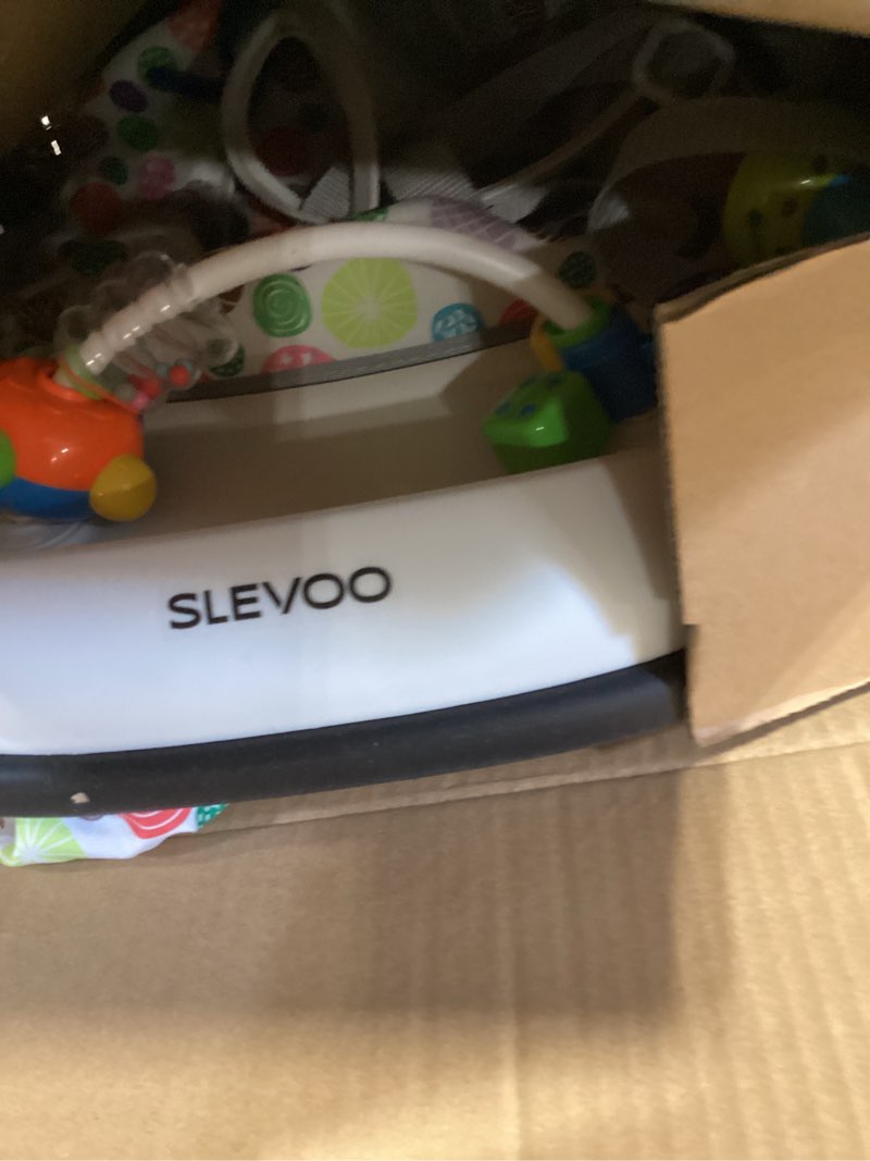 Condition photo showing Good Condition for slevoo baby jumper, baby door jumper with bumper, play tray and two jingle rattles, joyful bubbles