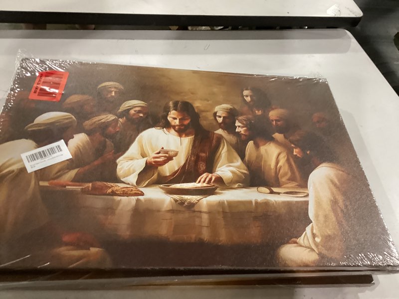 Condition photo showing New/Like New for the last supper canvas wall art christian wall decor pictures jesus print artwork religious beliefs bible painting for church restaurant gallery decoration 24x16in with frame