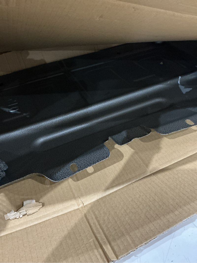 Condition photo showing As Is for splash panel shield under diaper upgraded manganese steel version compatible with ford f150 2015-2024 with gasoline engine, not fit raptor model/not fit 3.0l diesel replace # ml3z-7222-d
