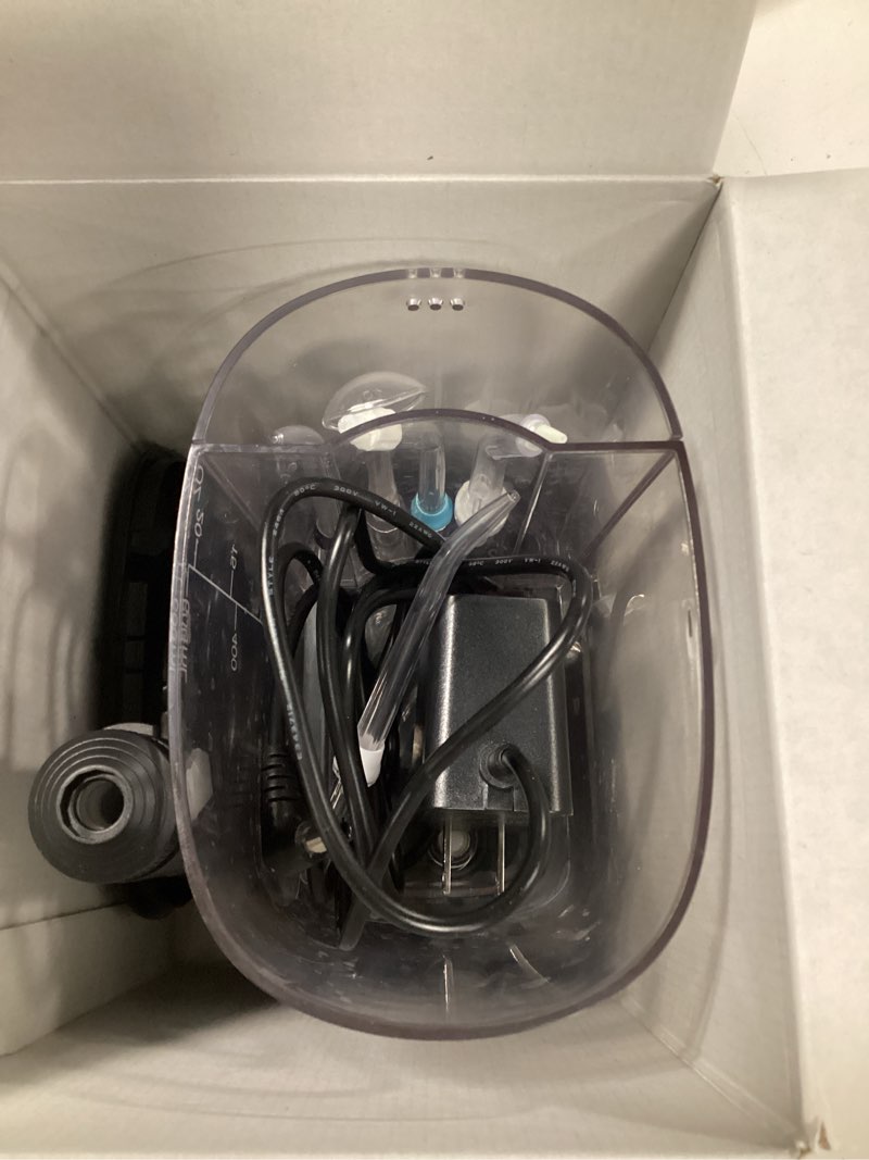 Condition photo showing As Is for coslus e2 advanced water dental flosser teeth, 2 modes 12 pressure settings | electric pick for orthodontic, braces, sensitive gums - home use, ??5 jet tips for multiple family users, black, standard set