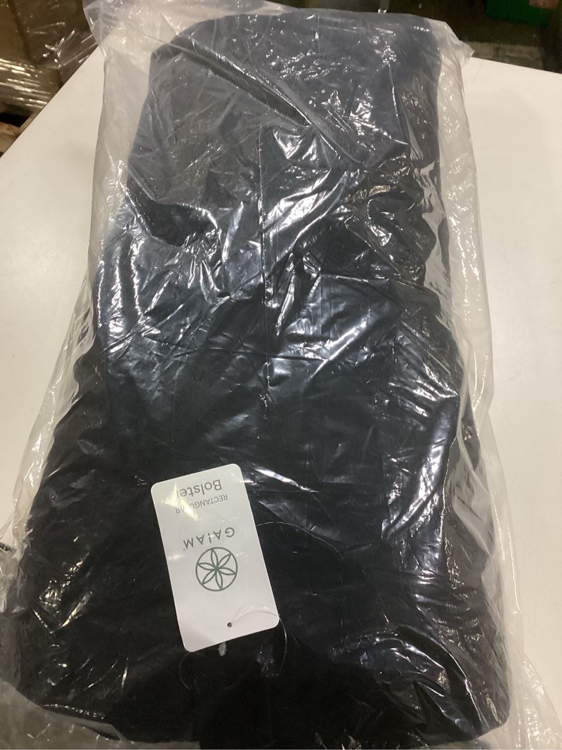 Condition photo showing New/Like New for Gaiam Round Yoga Bolster Pillow, Soft Meditation Cushion for Yoga, Massage and Back Support, Breathable Cotton Fill, Zippered Microfiber Cover, Easy-Carry Handle, Machine Washable Black