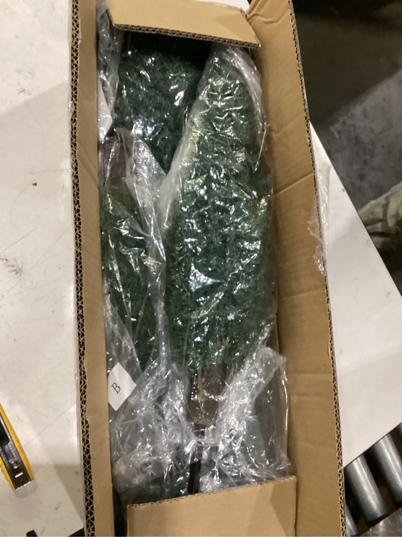 Condition photo showing New/Like New for 3.3ft artificial cedar topiary trees set of 2 with spike, uv resistant fake plants bushes shrubs, faux arborvitae cypress privacy tree for outdoor indoor planter, front yard porch decor christmas